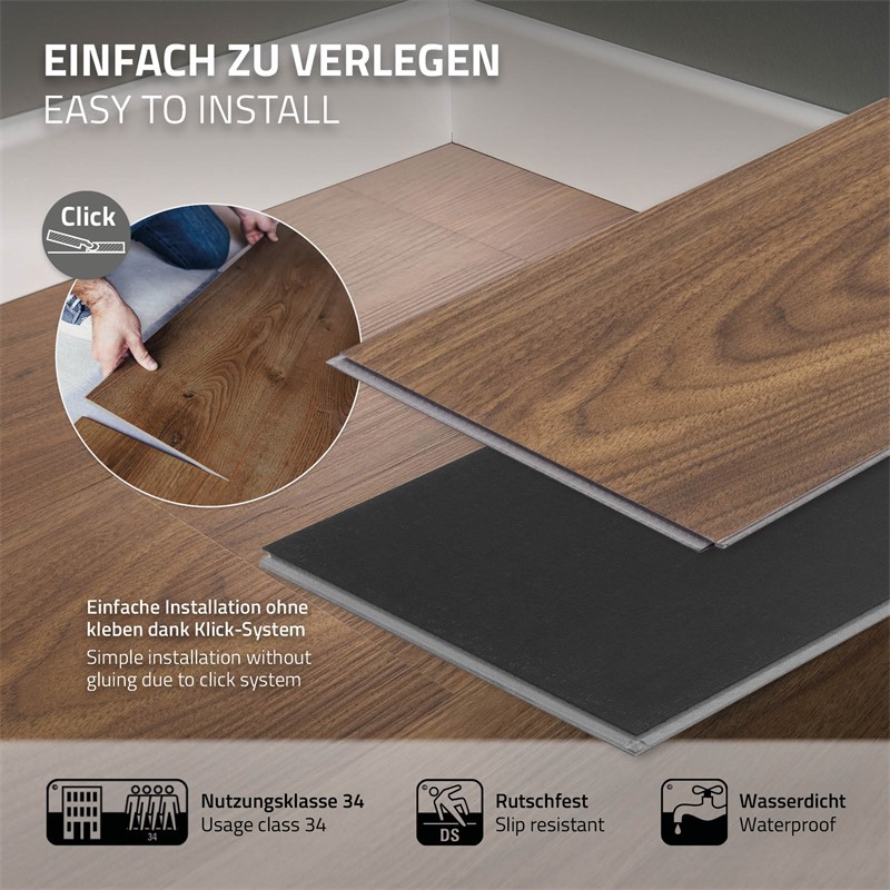 5er Set PVC Vinylboden Bodenbelag 7 Dielen 4,2mm für 1,54m² mit Klick-System Eiche Outtrigger ML-Design