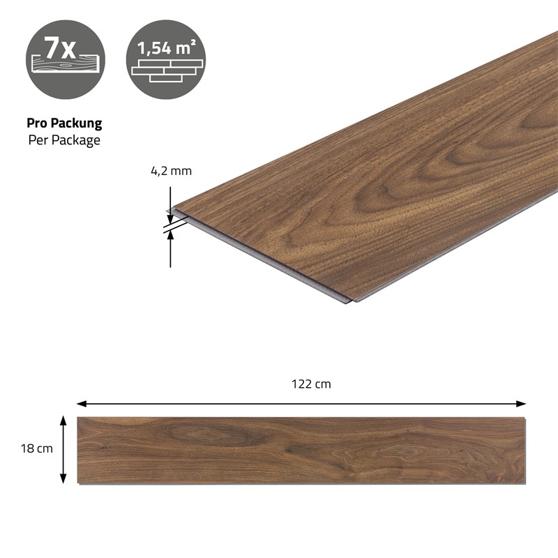 5er Set PVC Vinylboden Bodenbelag 7 Dielen 4,2mm für 1,54m² mit Klick-System Eiche Outtrigger ML-Design