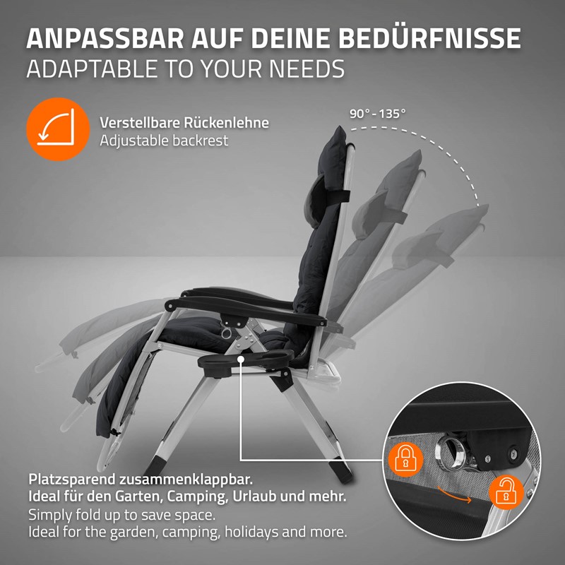 Liegestuhl Sonnenliege bis 120 kg klappbar Schwarz mit Auflagekissen und Nackenkissen Hauki
