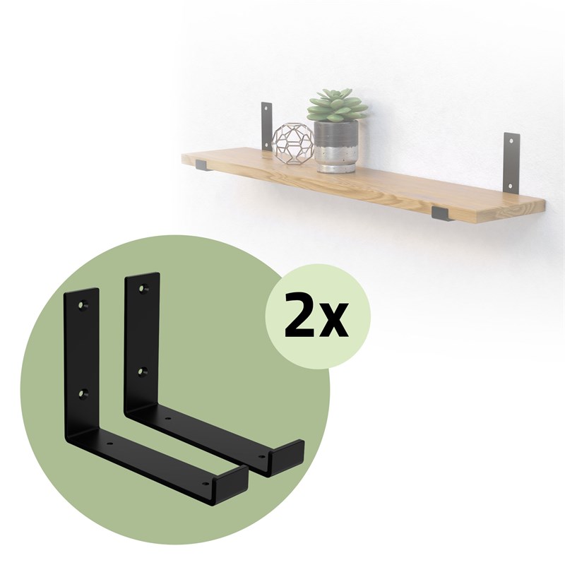 2er Set Wandkonsole Regalhalterung 2x 200 x 140 mm Schwarz aus Stahl ML-Design
