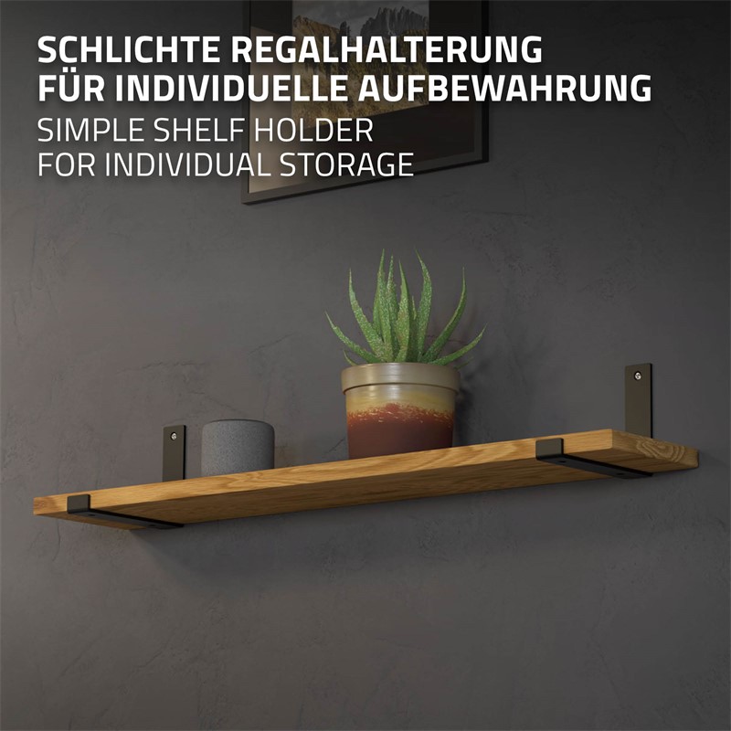2er Set Wandkonsole Regalhalterung 2x 200 x 140 mm Schwarz aus Stahl ML-Design