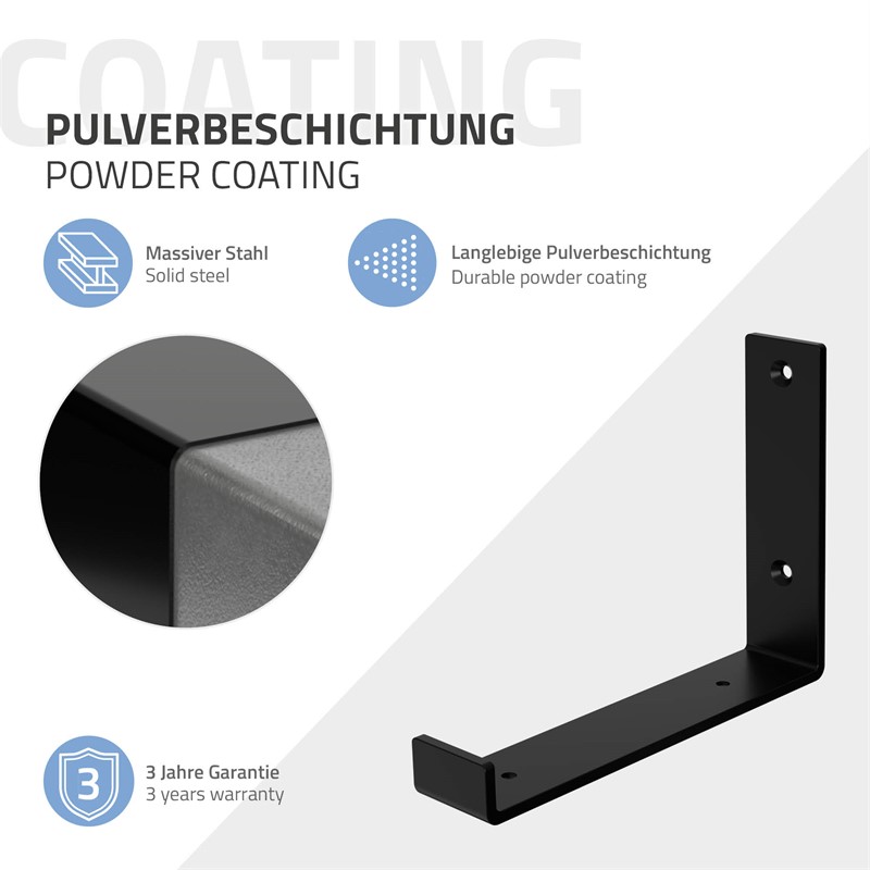 2er Set Wandkonsole Regalhalterung 2x 200 x 140 mm Schwarz aus Stahl ML-Design
