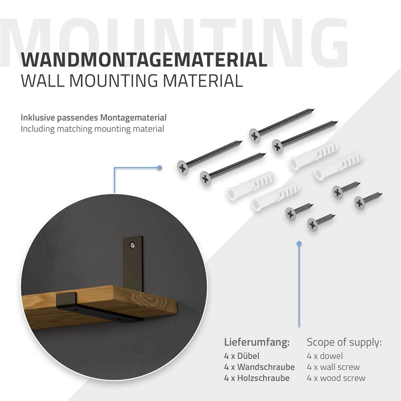 2er Set Wandkonsole Regalhalterung 2x 200 x 140 mm Schwarz aus Stahl ML-Design