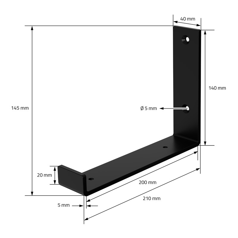 2er Set Wandkonsole Regalhalterung 2x 200 x 140 mm Schwarz aus Stahl ML-Design