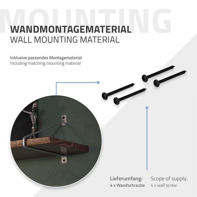2er Set Wandkonsole Regalhalterung 2x 265 x 180 mm Grau aus Stahl ML-Design