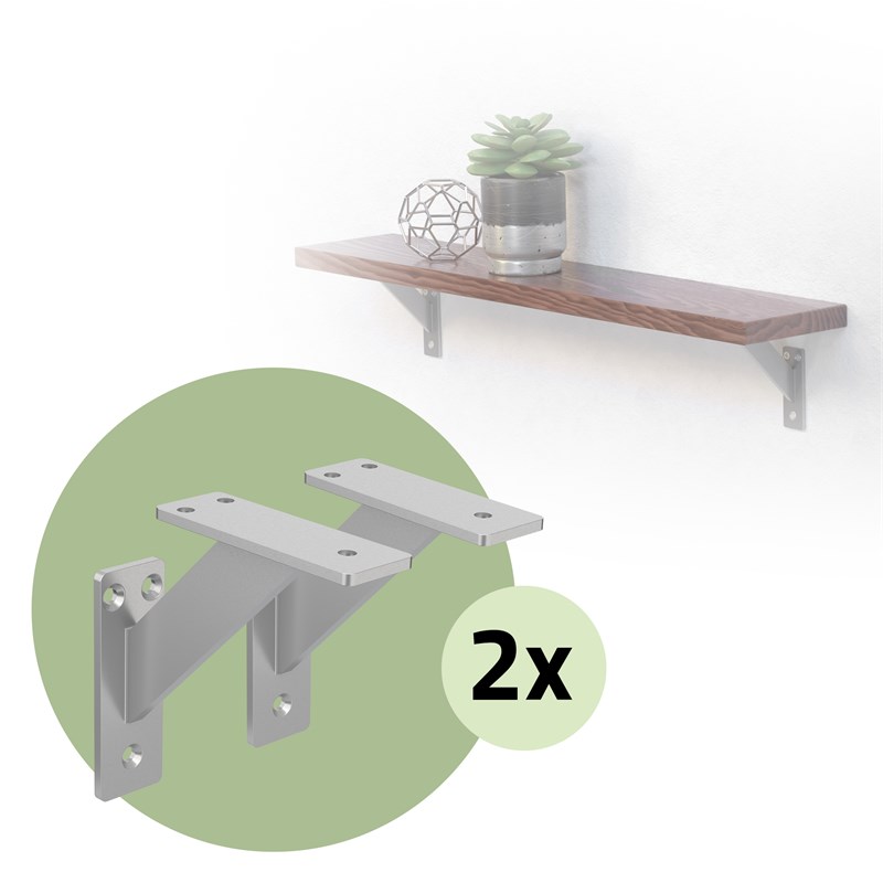2er Set Wandkonsole Regalhalterung 2x 120 x 120 mm Silber aus Aluminium ML-Design
