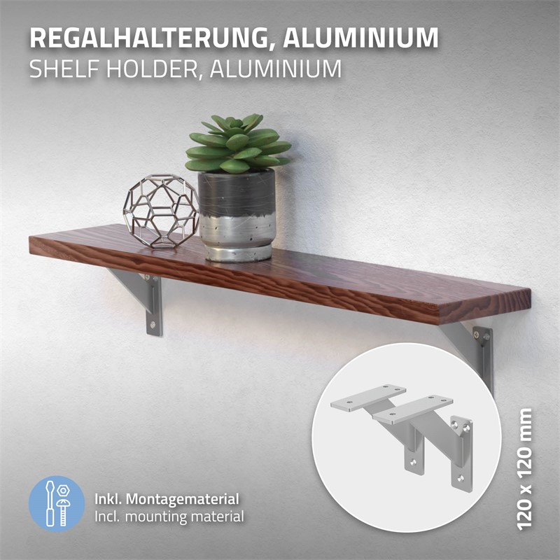 2er Set Wandkonsole Regalhalterung 2x 120 x 120 mm Silber aus Aluminium ML-Design