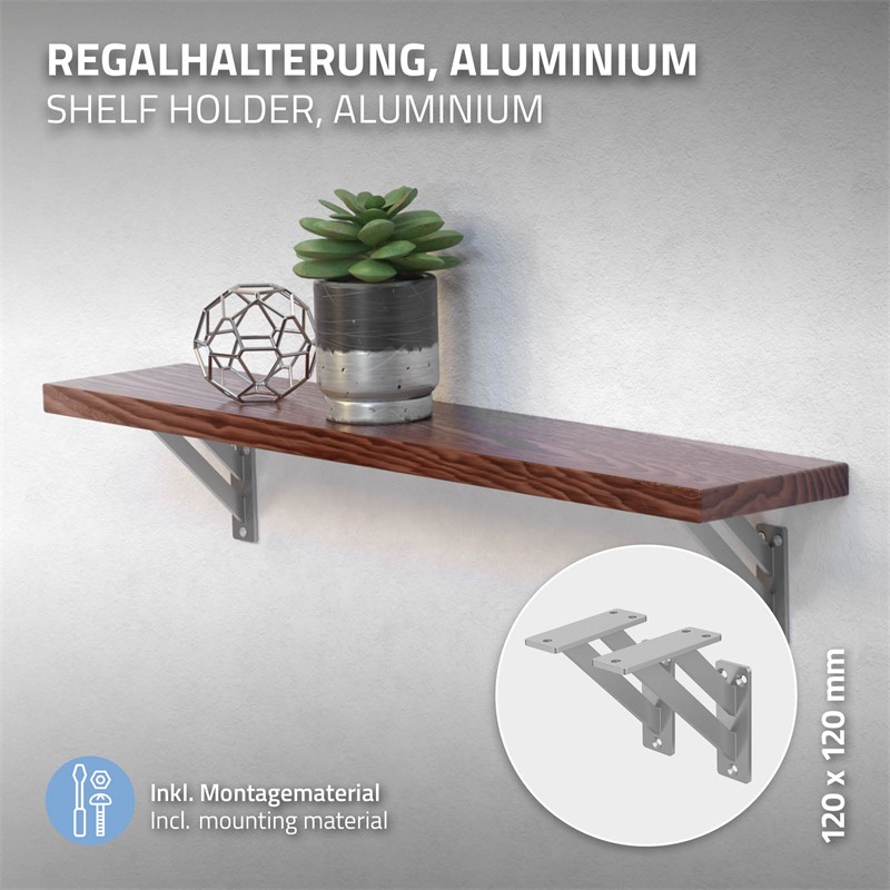 2er Set Wandkonsole Regalhalterung 2x 120 x 120 mm Silber aus Aluminium ML-Design