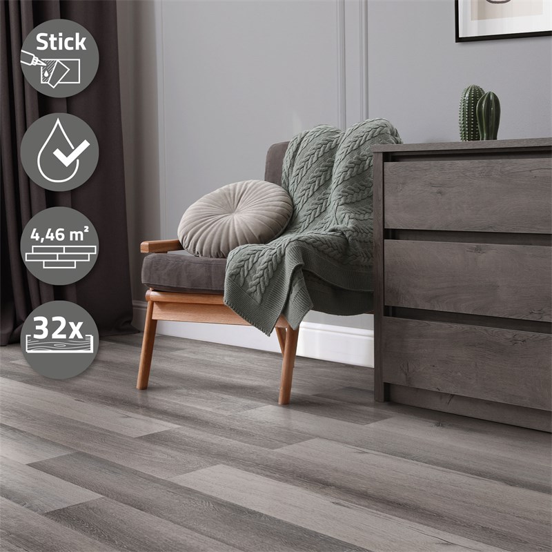 2er Set Deluxe PVC Klebevinylboden für 2,23 m² Kiefer Grau 2 mm dick ML-Design 2er Set Deluxe PVC Klebevinylboden für 2,23 m² Kiefer Grau 2 mm dick ML-Design