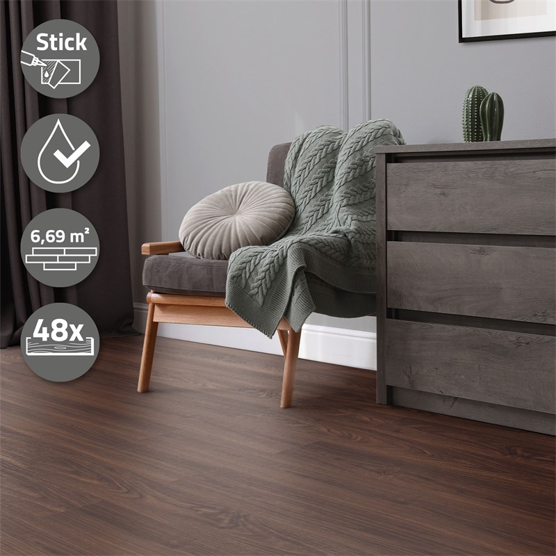 3er Set Deluxe PVC Klebevinylboden für 2,23 m² Rot-Braun Nuss 2 mm dick ML-Design 3er Set Deluxe PVC Klebevinylboden für 2,23 m² Rot-Braun Nuss 2 mm dick ML-Design