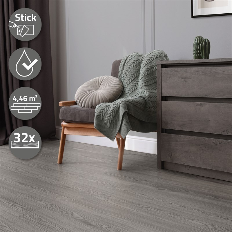 2er Set Deluxe PVC Klebevinylboden für 2,23 m² Eiche Grau 2 mm dick ML-Design 2er Set Deluxe PVC Klebevinylboden für 2,23 m² Eiche Grau 2 mm dick ML-Design