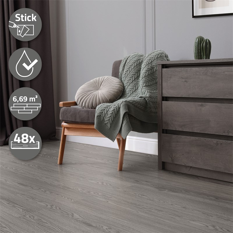 3er Set Deluxe PVC Klebevinylboden für 2,23 m² Eiche Grau 2 mm dick ML-Design 3er Set Deluxe PVC Klebevinylboden für 2,23 m² Eiche Grau 2 mm dick ML-Design