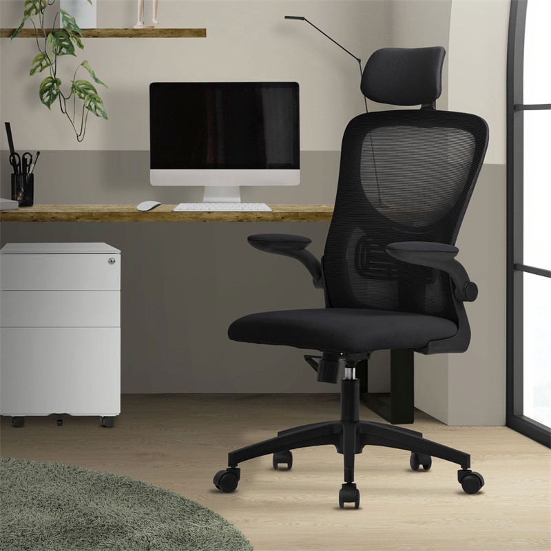 Ergonomischer Bürostuhl Schwarz Netzgewebe mit verstellbarer Kopfstütze und Rollen ML-Design Ergonomischer Bürostuhl Schwarz Netzgewebe mit verstellbarer Kopfstütze und Rollen ML-Design