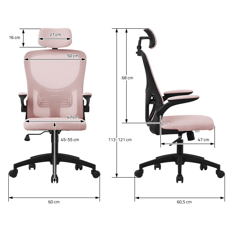 Ergonomischer Bürostuhl Rosa Netzgewebe mit verstellbarer Kopfstütze und Rollen ML-Design