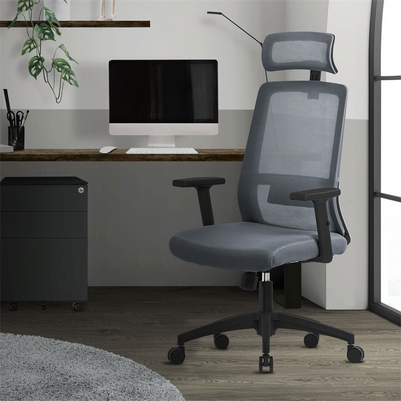 Ergonomischer Bürostuhl Grau Netzgewebe mit verstellbaren Armlehnen und Kopfstütze ML-Design Ergonomischer Bürostuhl Grau Netzgewebe mit verstellbaren Armlehnen und Kopfstütze ML-Design