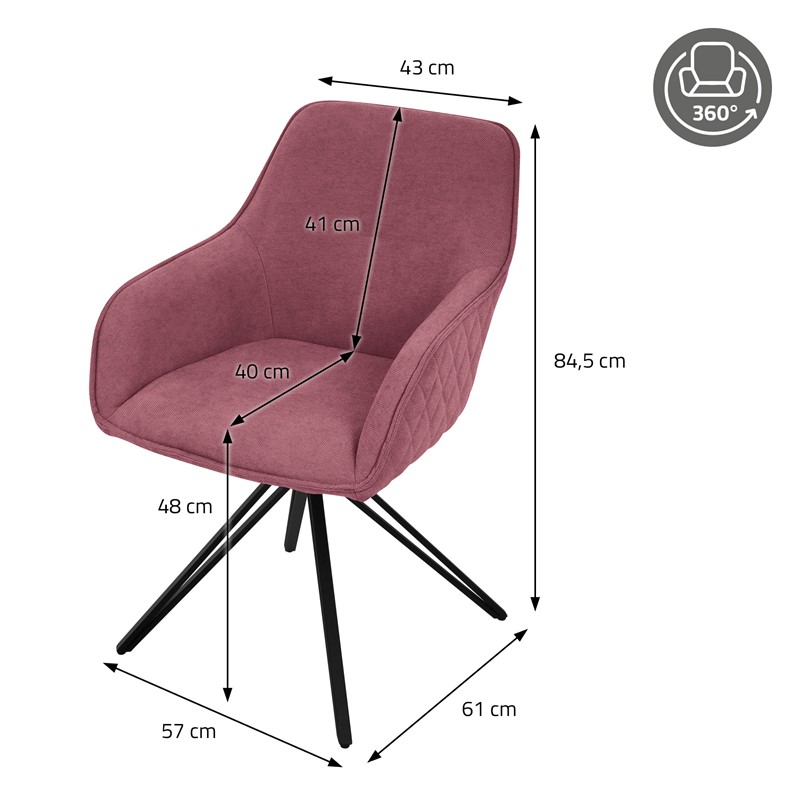 Esszimmerstuhl drehbar Altrosa aus Textil Webstoff Küchenstuhl mit Rücken- und Armlehne ML-Design