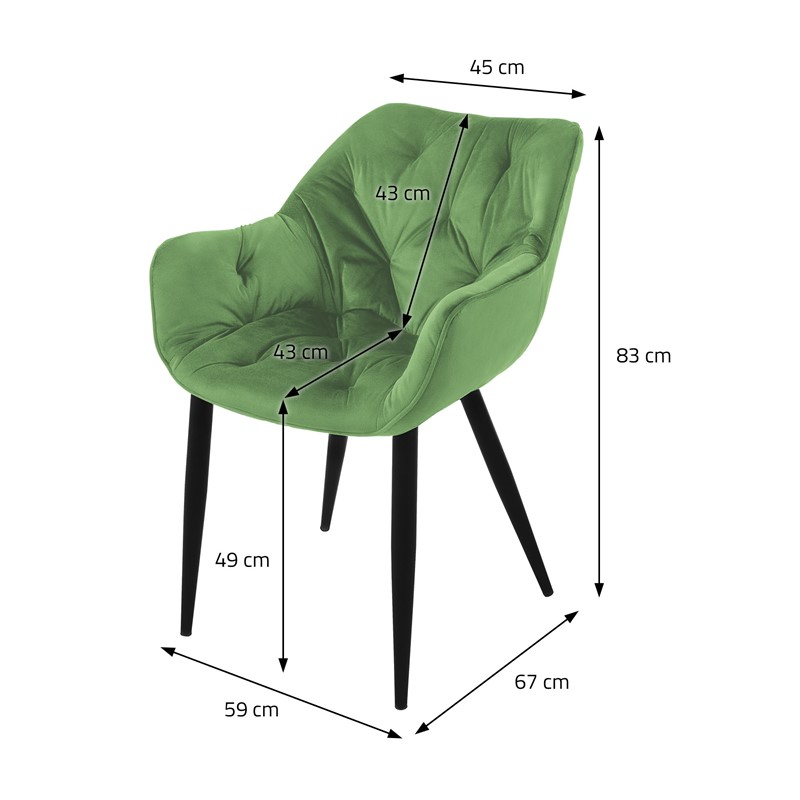 Esszimmerstuhl 4er Set Große Rauten Steppung mit Rücken- und Armlehnen Salbei Küchenstuhl mit Microfaser-Samtbezug ML-Design