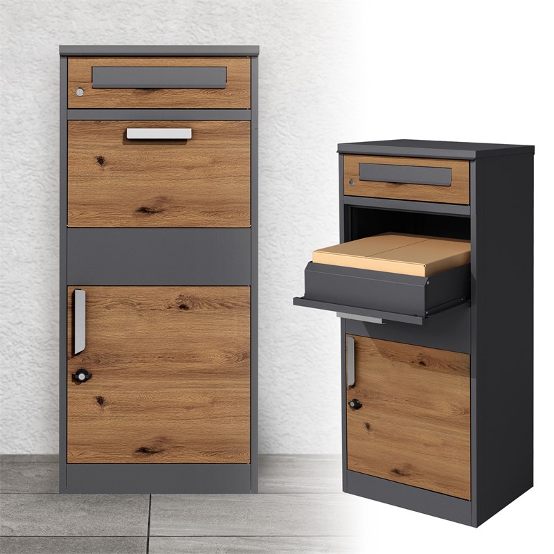 Paketbriefkasten 50x112x37 cm Anthrazit/Eiche-Optik aus verzinktem Stahl ML-Design Paketbriefkasten 50x112x37 cm Anthrazit/Eiche-Optik aus verzinktem Stahl ML-Design