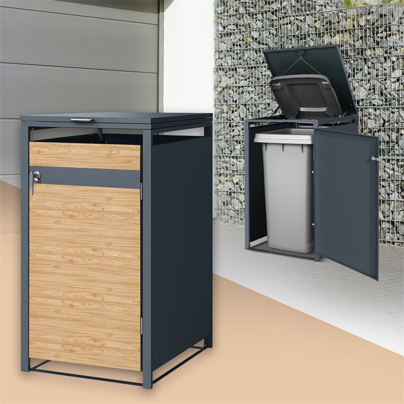 Mülltonnenbox 1er bis 240L 68x80x116,3 cm aus Stahl in Lärchenoptik ML-Design Mülltonnenbox 1er bis 240L 68x80x116,3 cm aus Stahl in Lärchenoptik ML-Design