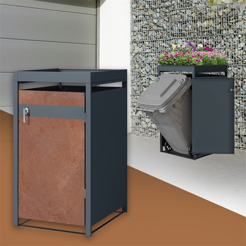 Mülltonnenbox mit Pflanzdach 1er bis 240L 68x80x124 cm aus Stahl in Rostoptik ML-Design Mülltonnenbox mit Pflanzdach 1er bis 240L 68x80x124 cm aus Stahl in Rostoptik ML-Design