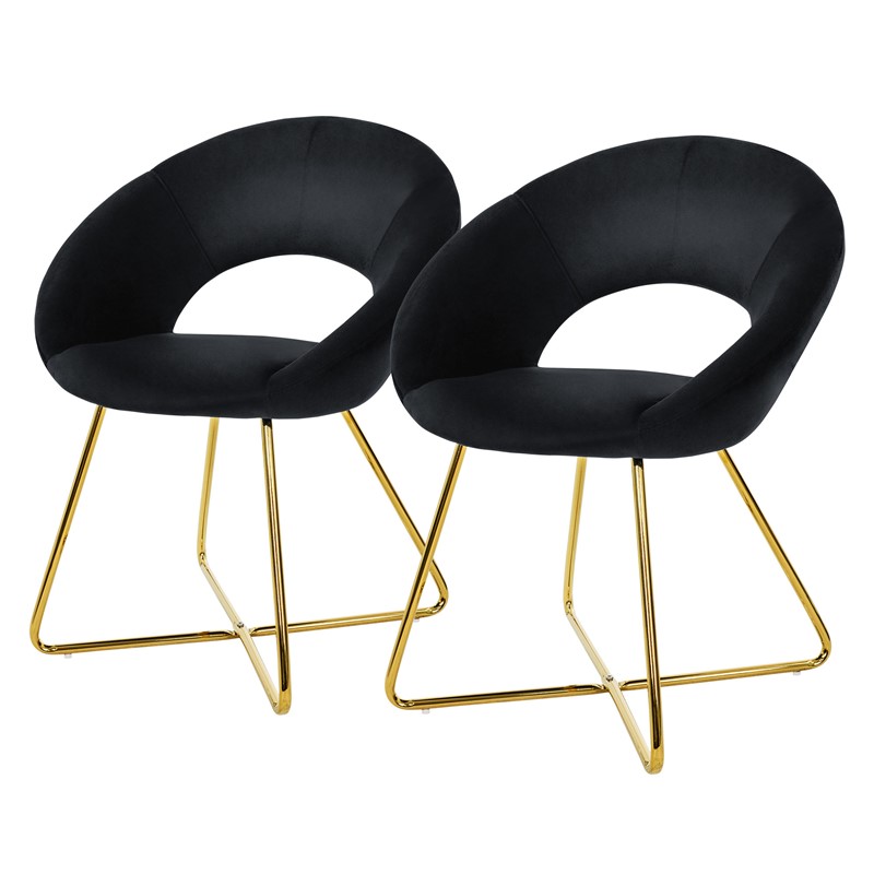 2er Set Esszimmerstuhl mit runder offener Rückenlehne Schwarz aus Samt mit goldenen Metallbeinen ML-Design 2er Set Esszimmerstuhl mit runder offener Rückenlehne Schwarz aus Samt mit goldenen Metallbeinen ML-Design