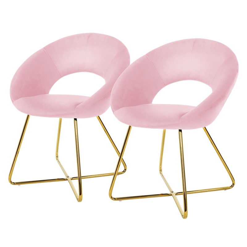 2er Set Esszimmerstuhl mit runder offener Rückenlehne Rosa aus Samt mit goldenen Metallbeinen ML-Design 2er Set Esszimmerstuhl mit runder offener Rückenlehne Rosa aus Samt mit goldenen Metallbeinen ML-Design