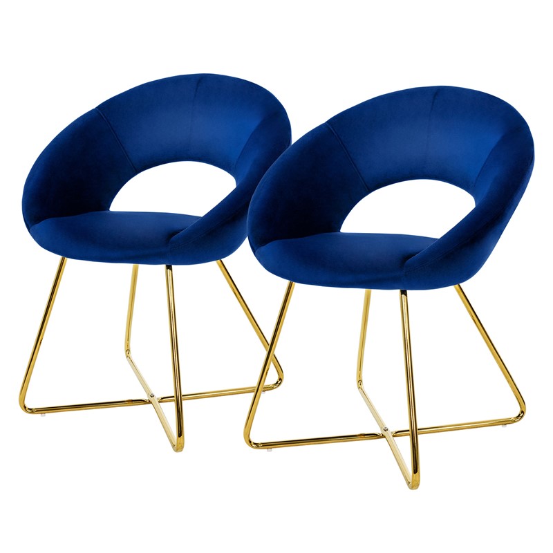 Esszimmerstuhl 2er Set mit runder offener Rückenlehne Blau aus Samt mit goldenen Metallbeinen ML-Design Esszimmerstuhl 2er Set mit runder offener Rückenlehne Blau aus Samt mit goldenen Metallbeinen ML-Design