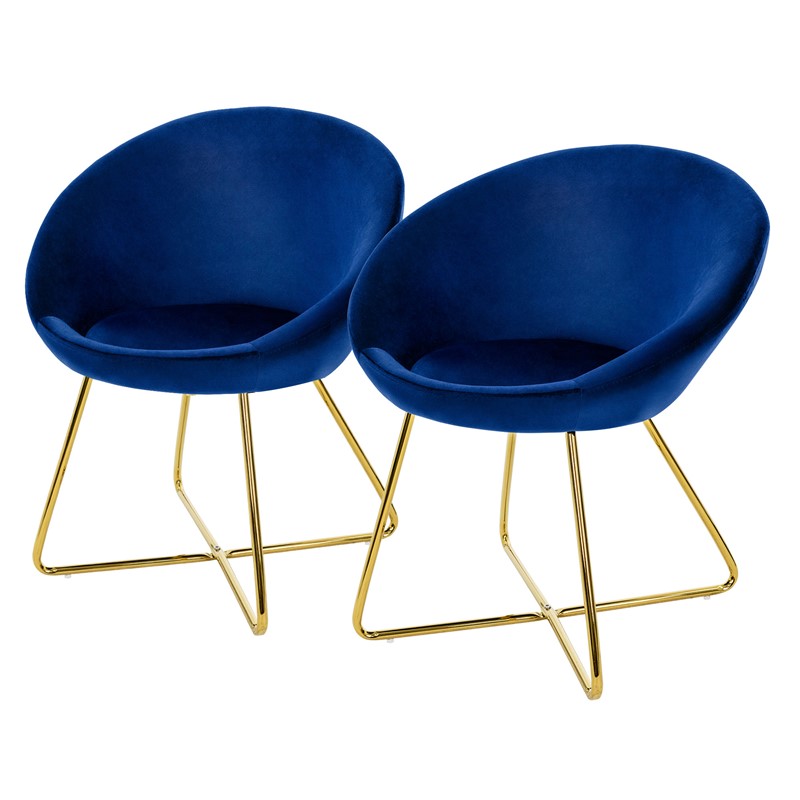 Esszimmerstuhl 2er Set mit runder Rückenlehne Blau aus Samt mit goldenen Metallbeinen ML-Design Esszimmerstuhl 2er Set mit runder Rückenlehne Blau aus Samt mit goldenen Metallbeinen ML-Design