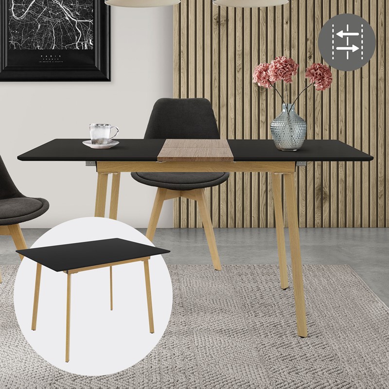 Esstisch ausziehbar in Schwarz 110-140x75 cm aus Holz Esszimmertisch für 4-6 Personen ML-Design Esstisch ausziehbar in Schwarz 110-140x75 cm aus Holz Esszimmertisch für 4-6 Personen ML-Design