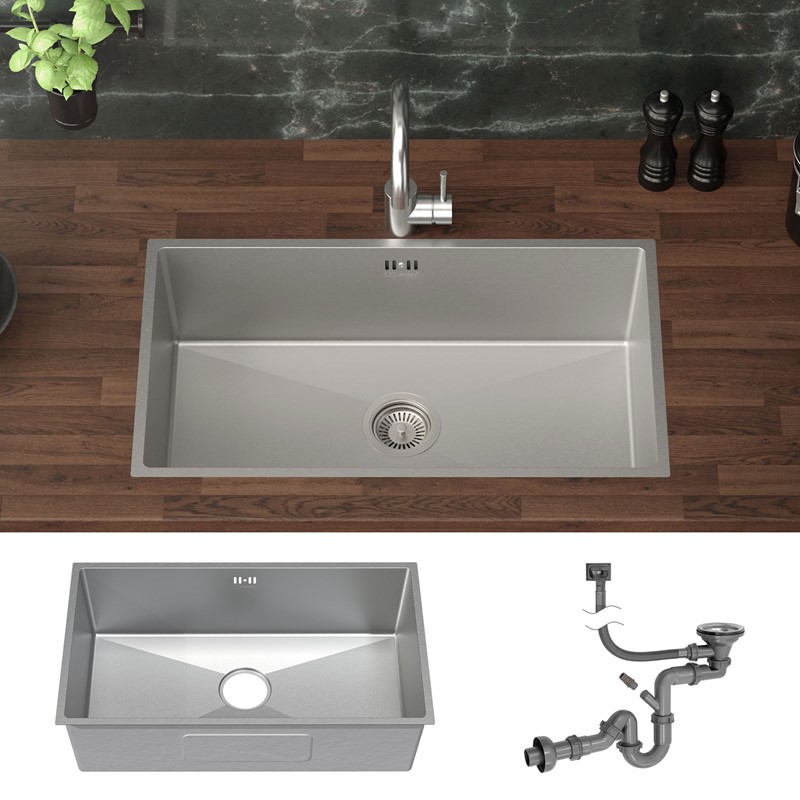 Einbauspüle 70x40 cm Silber mit Ablaufgarnitur und Überlauf aus Edelstahl ML-Design
