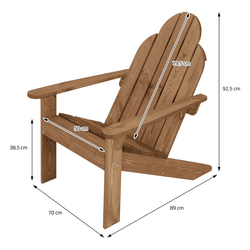 Adirondack Gartenstuhl aus Massivholz wetterfest belastbar bis 120 kg Braun aus Tannenholz ML-Design
