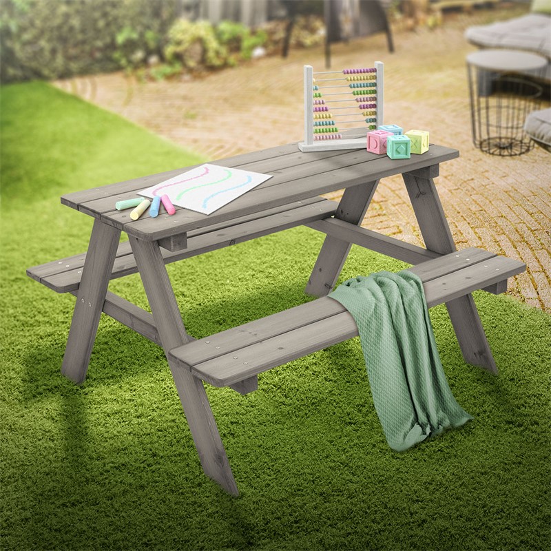 Kindersitzgarnitur Picknicktisch für 4 Kinder Grau aus Massivholz ab 2 Jahren Spielsitzgruppe draußen ML-Design Kindersitzgarnitur Picknicktisch für 4 Kinder Grau aus Massivholz ab 2 Jahren Spielsitzgruppe draußen ML-Design