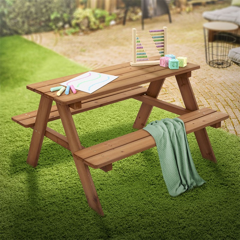 Kindersitzgarnitur Picknicktisch für 4 Kinder Braun aus Massivholz ab 2 Jahren Spielsitzgruppe draußen ML-Design Kindersitzgarnitur Picknicktisch für 4 Kinder Braun aus Massivholz ab 2 Jahren Spielsitzgruppe draußen ML-Design
