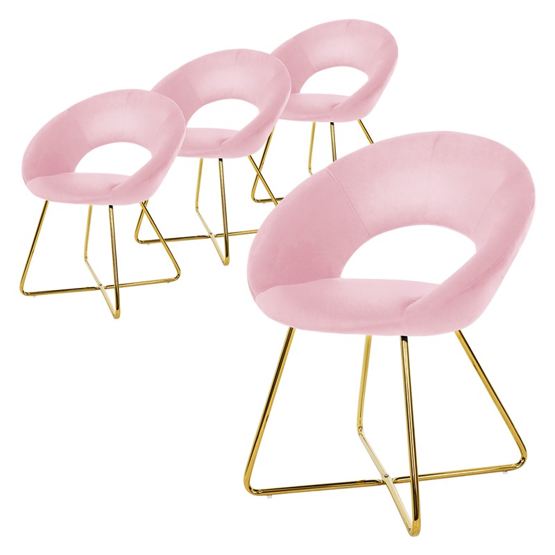 4er Set Esszimmerstuhl mit runder offener Rückenlehne Rosa aus Samt mit goldenen Metallbeinen ML-Design 4er Set Esszimmerstuhl mit runder offener Rückenlehne Rosa aus Samt mit goldenen Metallbeinen ML-Design
