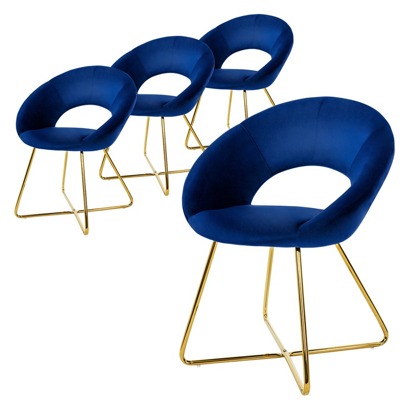 Esszimmerstuhl 4er Set mit runder Rückenlehne Blau aus Samt mit goldenen Metallbeinen ML-Design Esszimmerstuhl 4er Set mit runder Rückenlehne Blau aus Samt mit goldenen Metallbeinen ML-Design