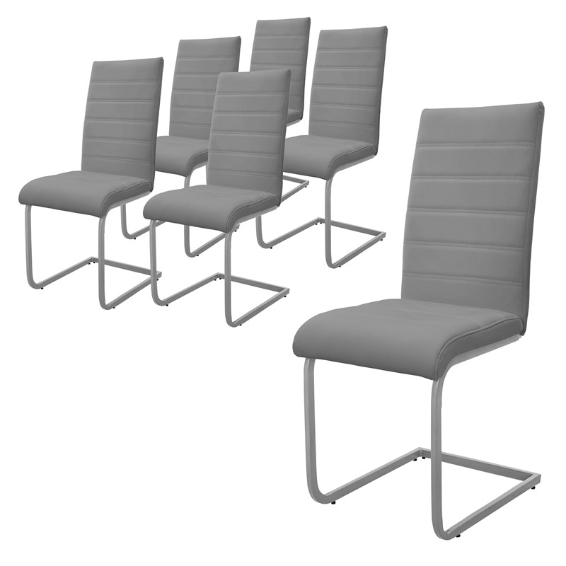 6er Set Esszimmerstuhl Freischwinger mit Rückenlehne Grau Kunsterlederbezug ML-Design 6er Set Esszimmerstuhl Freischwinger mit Rückenlehne Grau Kunsterlederbezug ML-Design