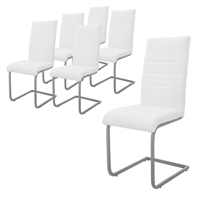 6er Set Esszimmerstuhl Freischwinger mit Rückenlehne Weiß Kunsterlederbezug ML-Design 6er Set Esszimmerstuhl Freischwinger mit Rückenlehne Weiß Kunsterlederbezug ML-Design