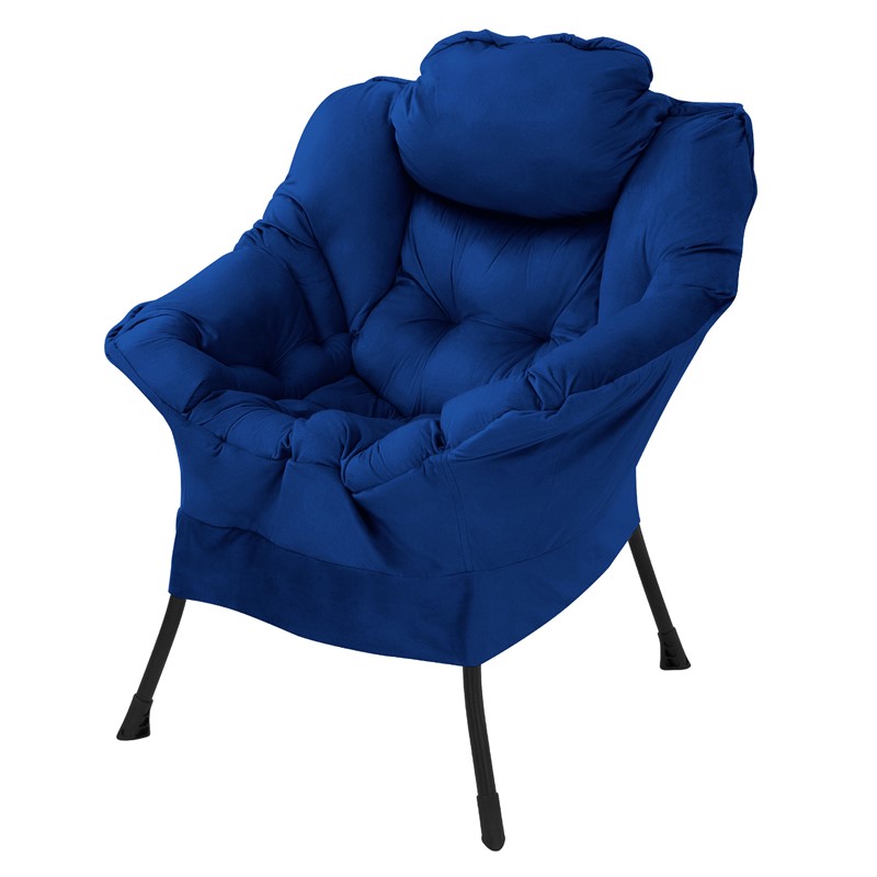 Relaxsessel Dunkelblau mit Armlehnen und dickem Kopfkissen und Metallgestell Loungesessel bis 120 kg ML-Design Relaxsessel Dunkelblau mit Armlehnen und dickem Kopfkissen und Metallgestell Loungesessel bis 120 kg ML-Design