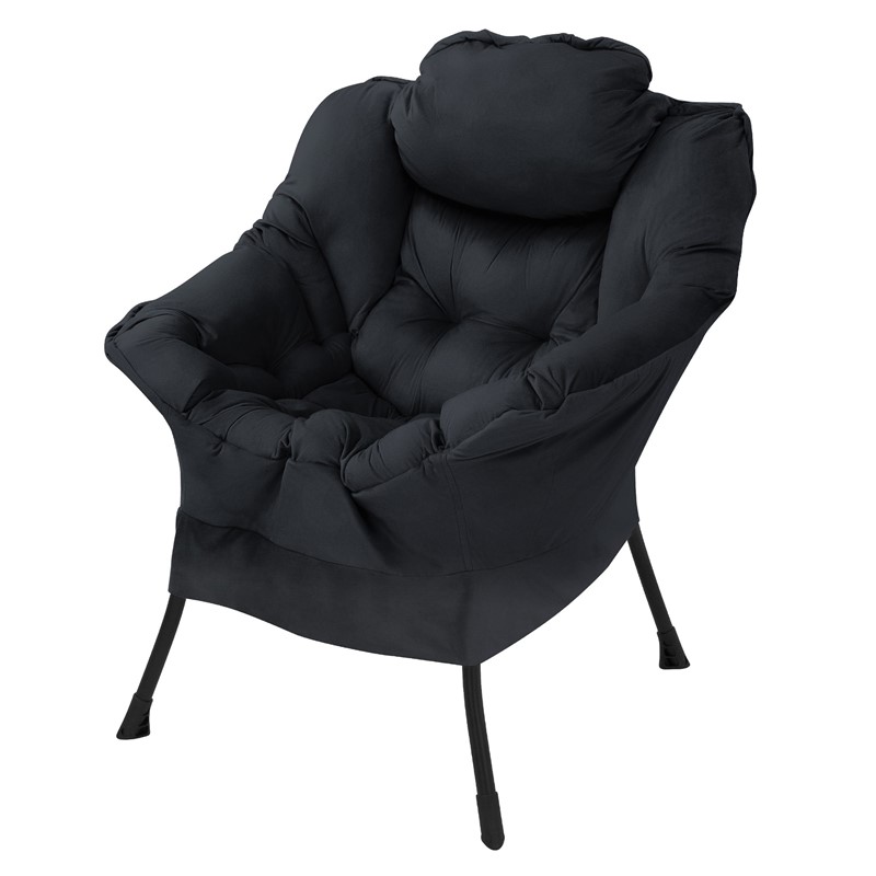 Relaxsessel Schwarz mit Armlehnen und dickem Kopfkissen und Metallgestell Loungesessel bis 120 kg ML-Design Relaxsessel Schwarz mit Armlehnen und dickem Kopfkissen und Metallgestell Loungesessel bis 120 kg ML-Design