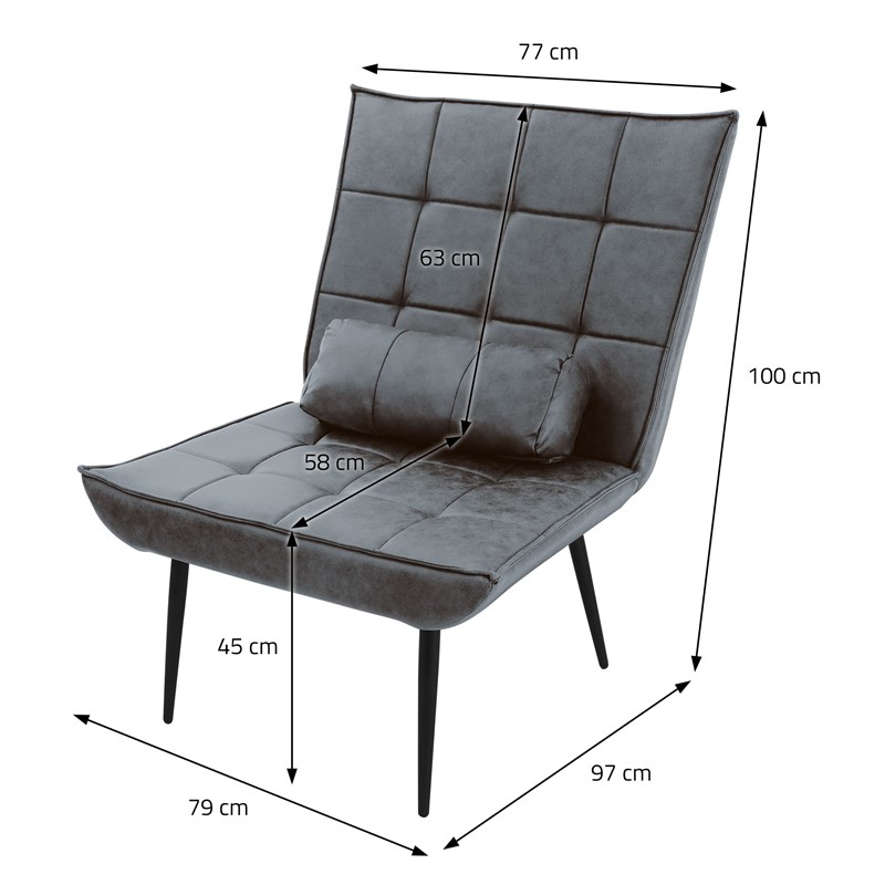 Lounge Chair aus Kunstleder Anthrazit Polstersessel mit Lendenkissen Relaxsessel ML-Design
