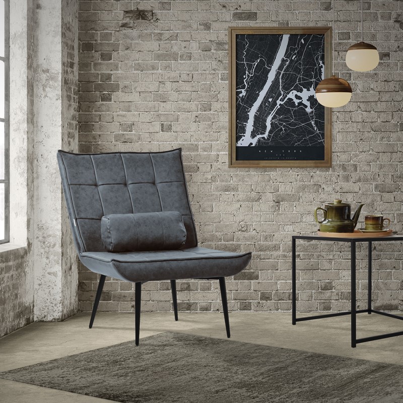 Lounge Chair aus Kunstleder Anthrazit Polstersessel mit Lendenkissen Relaxsessel ML-Design