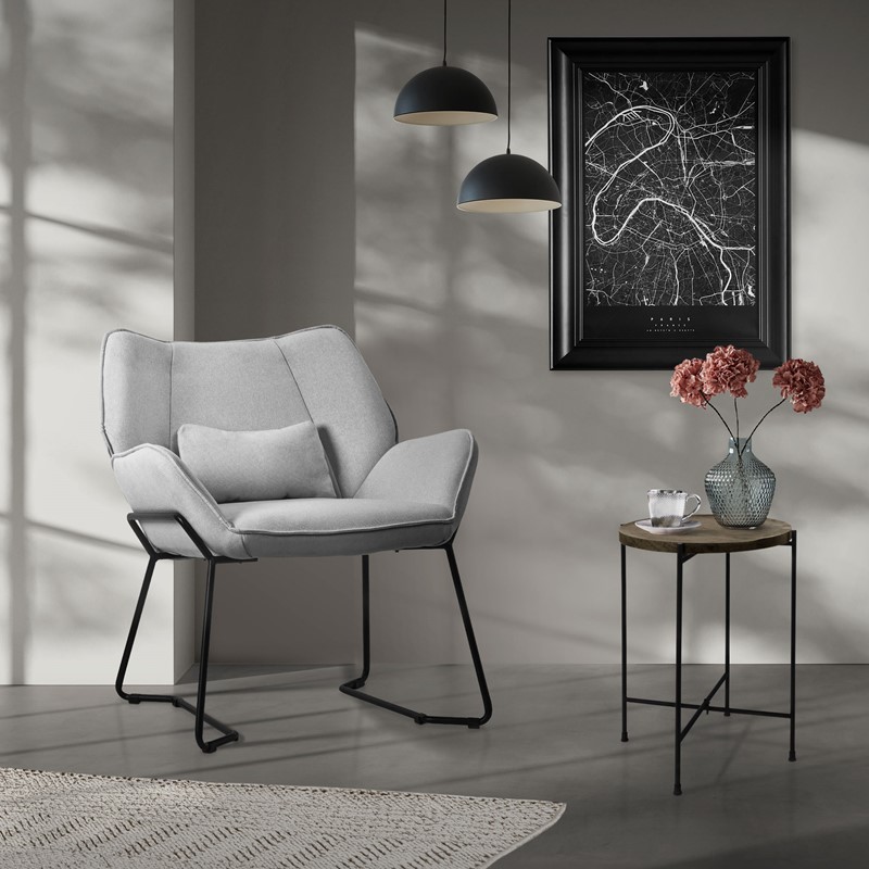 Loungesessel mit Armlehnen Hellgrau Relaxsessel mit Leinenbezug ML-Design