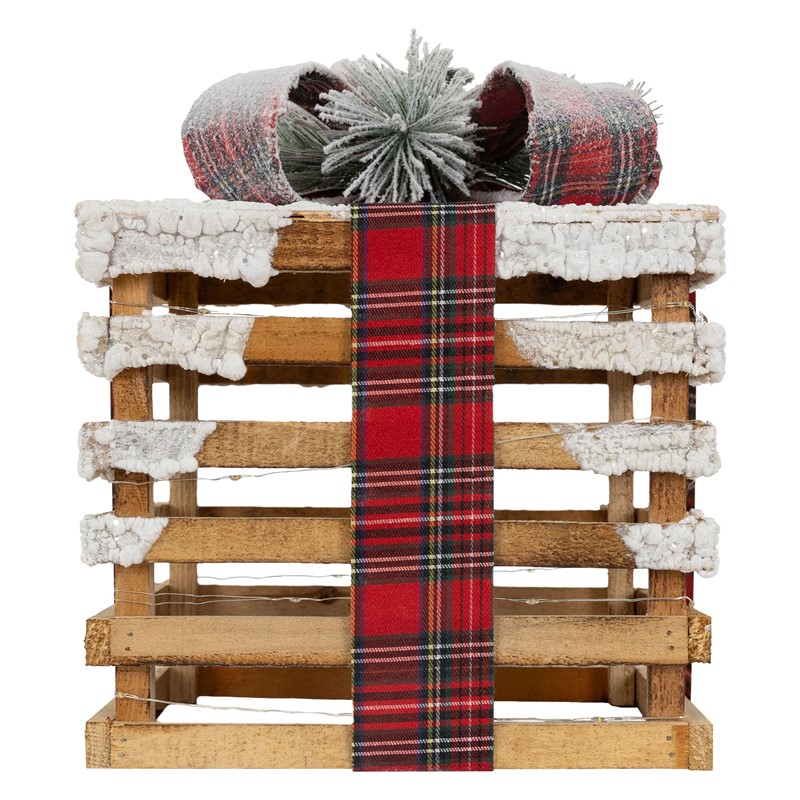 LED Geschenkbox Weihnachtsdeko 3er Set Braun aus Holz batteriebetrieben mit Timer