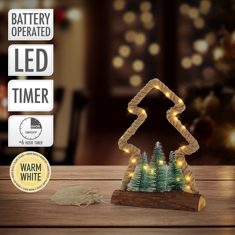 Deko LED Weihnachtsbaum aus Juteseil Standfigur 30 cm warmweiß mit Timerfunktion