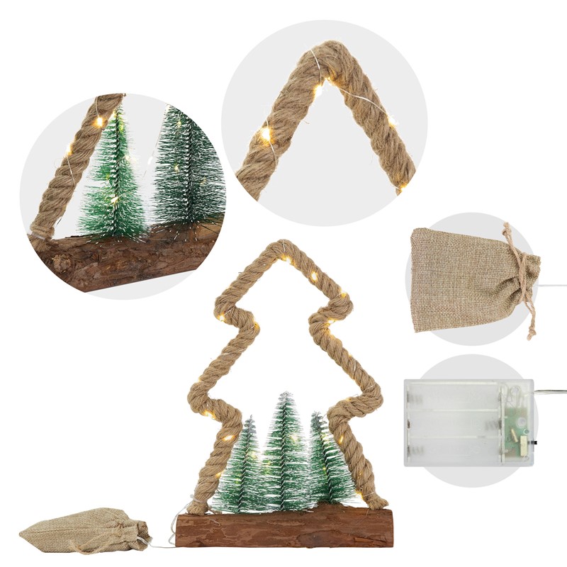 Deko LED Weihnachtsbaum aus Juteseil Standfigur 30 cm warmweiß mit Timerfunktion