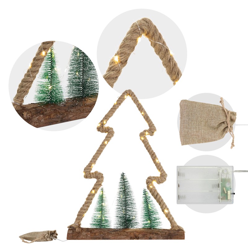 Deko LED Weihnachtsbaum aus Juteseil Standfigur 45 cm warmweiß mit Timerfunktion