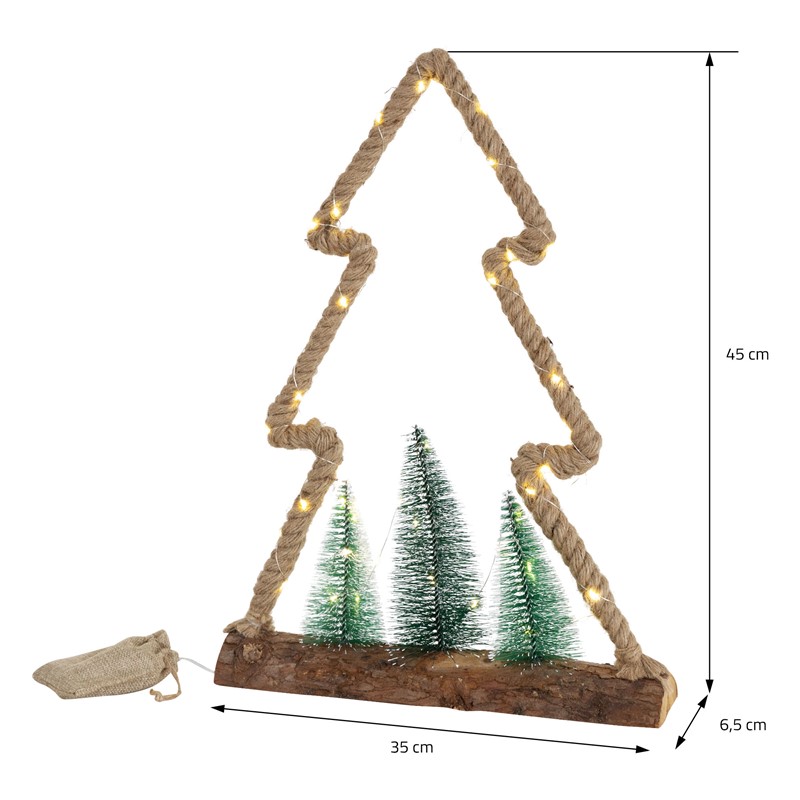 Deko LED Weihnachtsbaum aus Juteseil Standfigur 45 cm warmweiß mit Timerfunktion