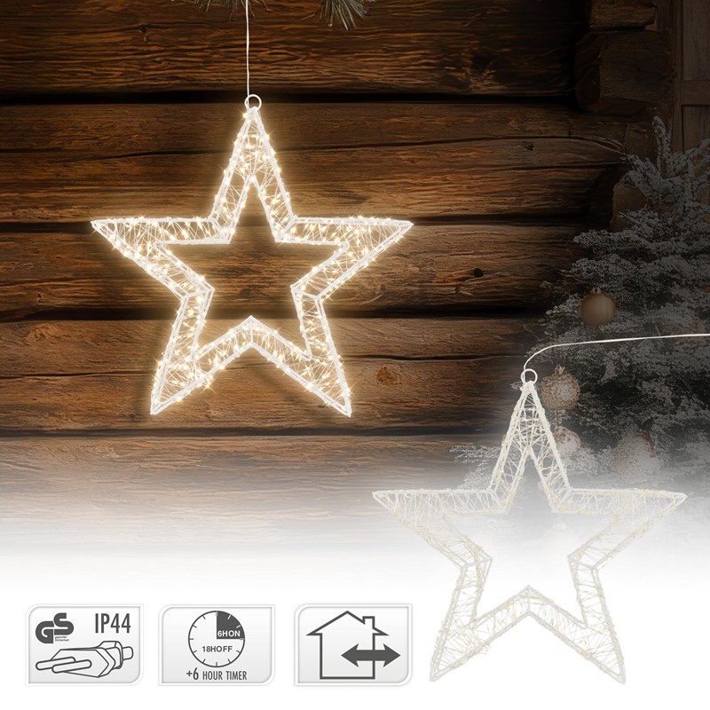 LED Weihnachtsstern 38 cm mit 960 warmweißen LEDs und Timer aus Metall für Innen und Außen IP44 Spritzwassergeschützt LED Weihnachtsstern 38 cm mit 960 warmweißen LEDs und Timer aus Metall für Innen und Außen IP44 Spritzwassergeschützt