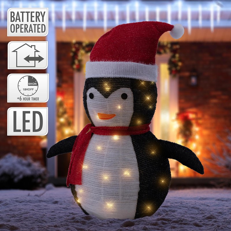 LED Weihnachtspinguin 68cm hoch mit Mütze und Schal Gartenfigur Weihnachtsdeko mit 30 warmweißen LEDs LED Weihnachtspinguin 68cm hoch mit Mütze und Schal Gartenfigur Weihnachtsdeko mit 30 warmweißen LEDs