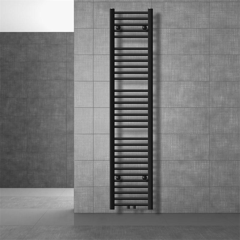 Badheizkörper mit Mittelanschluss 300x1800 mm Schwarz matt gerade mit Boden Anschlussgarnitur LuxeBath Badheizkörper mit Mittelanschluss 300x1800 mm Schwarz matt gerade mit Boden Anschlussgarnitur LuxeBath